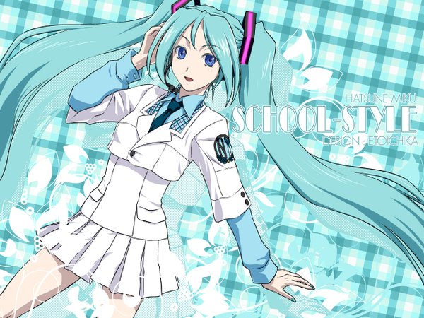 Anime picture 1280x960 with project diva vocaloid hatsune miku iga tomoteru twintails girl uniform school uniform