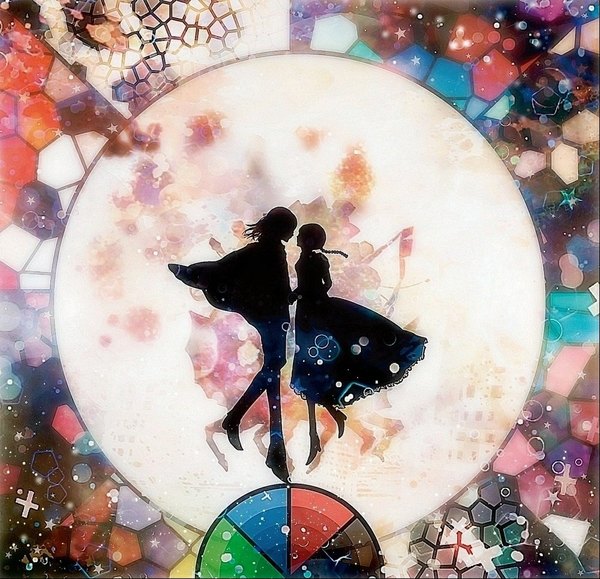 Anime picture 1000x966 with howl's moving castle studio ghibli howl sophie hatter harada miyuki long hair standing profile couple single braid holding hands face to face silhouette girl dress boy star (stars) cape cloak bubble (bubbles)