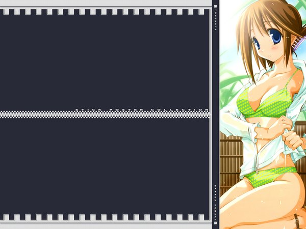 Anime picture 1024x768 with to heart 2 leaf (studio) komaki manaka light erotic folded ponytail swimsuit bikini polka dot bikini