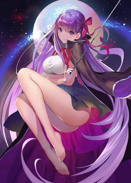Anime picture 3814x5316 with fate (series) fate/extra fate/extra ccc bb (fate) (all) bb (fate/extra) teffish single long hair tall image looking at viewer fringe highres breasts light erotic smile purple eyes bare shoulders holding absurdres purple hair