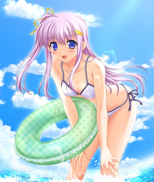 Anime picture 1264x1488 with lamune konoe nanami tall image blue eyes sky purple hair girl swimsuit bikini water white bikini