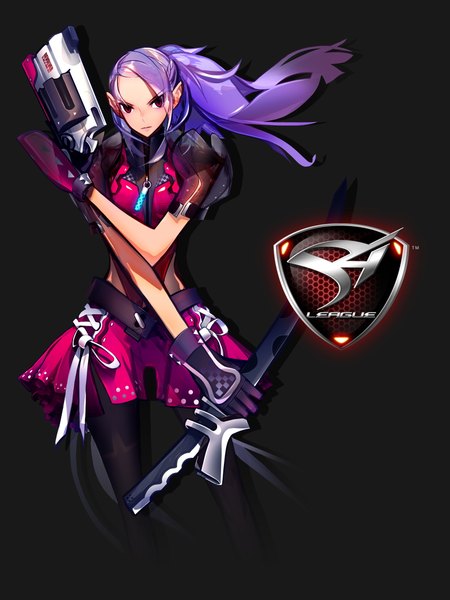 Anime picture 1600x2133 with s4 league original panamaman long hair tall image ponytail girl skirt ribbon (ribbons) weapon sword gun