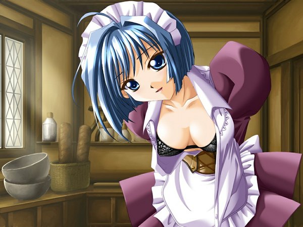 Anime picture 1024x768 with battle goddess 2 (game) blue eyes light erotic blue hair game cg maid girl