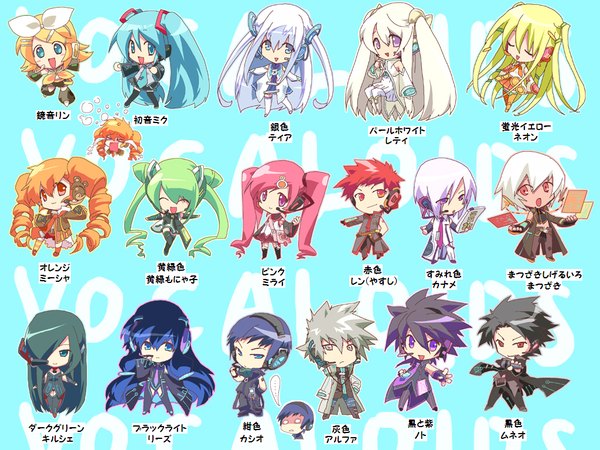 Anime picture 1024x768 with vocaloid hatsune miku kagamine rin drill hair group chibi girl
