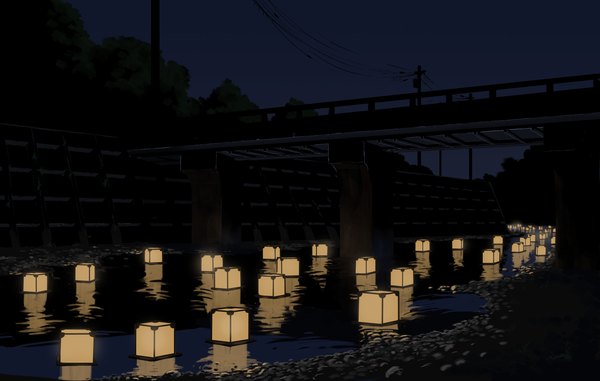イラスト 1700x1080 と オリジナル sasaki112 night no people landscape river 電線 橋 送電線