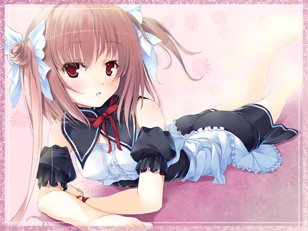 Anime picture 1200x900 with red eyes twintails pink hair game cg maid girl