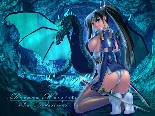 Anime picture 1152x864 with sword dragon ninja tagme