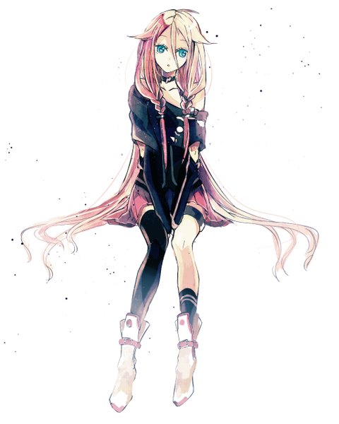 Anime picture 1024x1280 with vocaloid ia (vocaloid) vient single long hair tall image blue eyes blonde hair simple background white background girl thighhighs skirt black thighhighs boots collar pink skirt