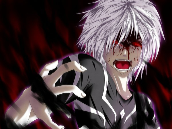 Anime picture 1600x1200 with to aru majutsu no index j.c. staff accelerator single fringe short hair open mouth hair between eyes red eyes silver hair blood on face boy blood