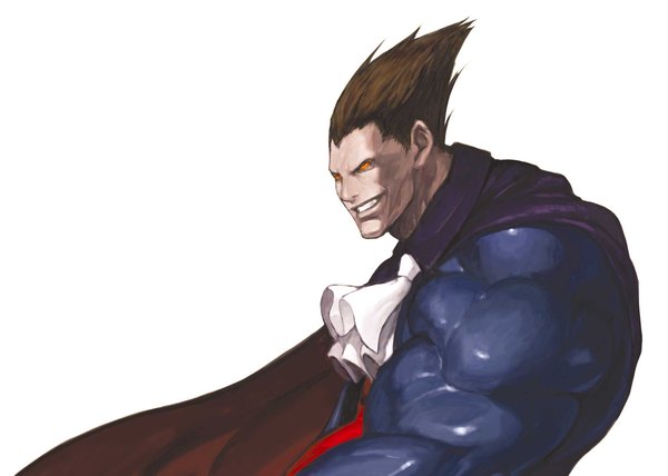 Anime picture 1960x1400 with vampire / darkstalkers (game) demitri maximoff highres short hair simple background smile brown hair white background orange eyes muscle boy cloak