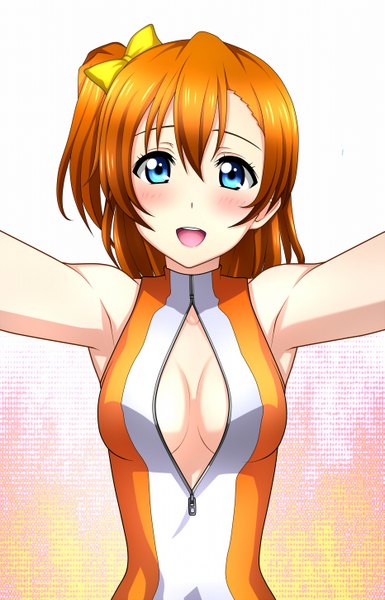 Anime picture 931x1450 with love live! school idol project sunrise (studio) love live! kousaka honoka kenken single tall image looking at viewer blush short hair breasts open mouth blue eyes light erotic orange hair one side up girl bow hair bow