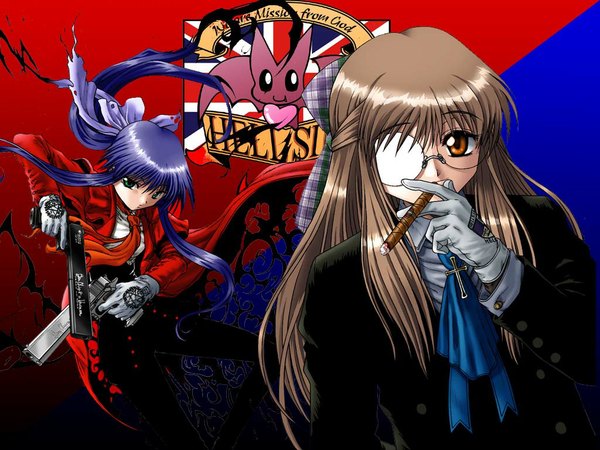 Anime picture 1024x768 with kanon hellsing key (studio) kawasumi mai kurata sayuri wallpaper half updo crossover girl