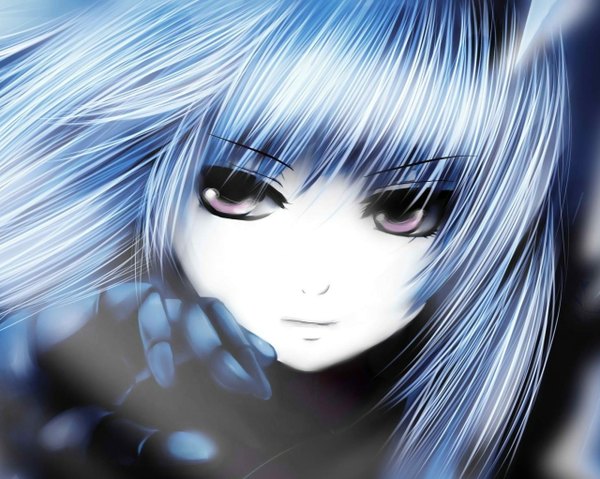 Anime picture 1280x1022 with the king of fighters snk kula diamond coffee-kizoku katkoota single long hair looking at viewer purple eyes blue hair silver hair close-up face girl gloves