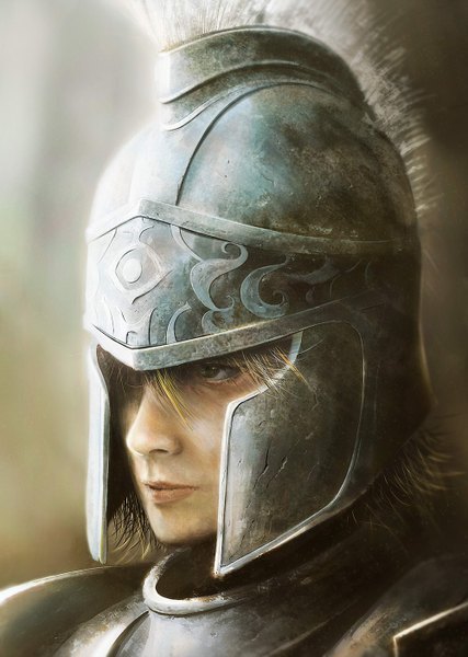 Anime picture 1000x1405 with el shaddai enoch 108 single tall image short hair blonde hair brown eyes realistic boy armor helmet