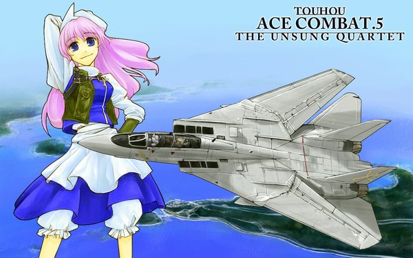 Anime picture 1024x640 with touhou ace combat letty whiterock long hair blue eyes wide image pink hair girl hat aircraft airplane jet f-14 cervus