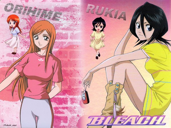 Anime picture 1600x1200 with bleach studio pierrot kuchiki rukia inoue orihime highres multiple girls official art casual girl 2 girls