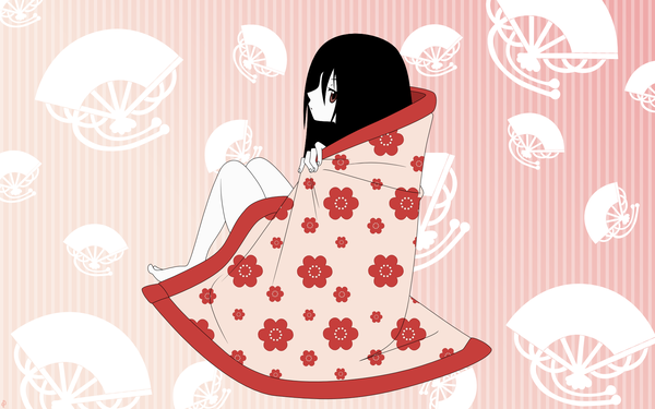 Anime picture 1920x1200 with sayonara zetsubou sensei shaft (studio) komori kiri single looking at viewer highres black hair wide image sitting brown eyes hikikomori girl blanket