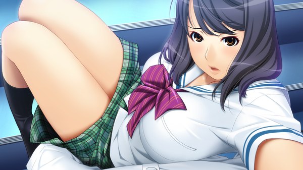 Anime picture 1920x1080 with sister scheme 2 (game) yanagawa misaki ino long hair highres black hair wide image brown eyes game cg girl serafuku