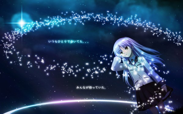 Anime picture 1440x900 with angel beats! key (studio) tachibana kanade wide image purple hair space girl serafuku star (stars)
