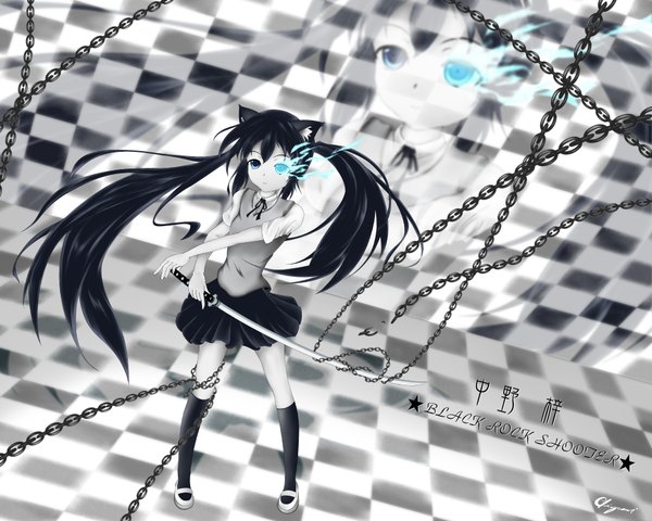 Anime picture 2000x1600 with k-on! black rock shooter kyoto animation nakano azusa highres twintails girl tagme