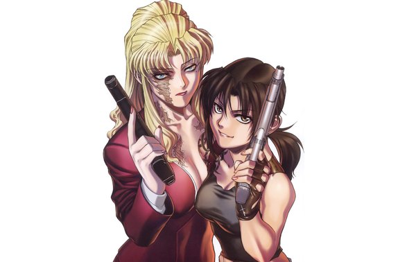 Anime picture 1900x1200 with black lagoon madhouse revy (black lagoon) balalaika (black lagoon) highres gun