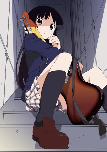 Anime picture 2800x3990 with k-on! kyoto animation akiyama mio kanzaki hiro single long hair tall image highres black hair black eyes girl serafuku musical instrument guitar