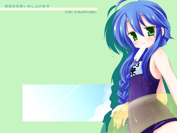 Anime picture 1600x1200 with lucky star kyoto animation izumi konata girl swimsuit popsicle