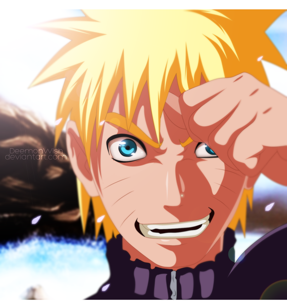 Anime picture 1311x1410 with naruto studio pierrot naruto (series) uzumaki naruto schwarrtz single tall image short hair open mouth blue eyes blonde hair smile sky cloud (clouds) sunlight coloring facial mark portrait close-up whisker markings