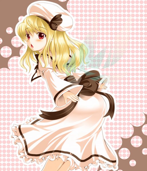 Anime picture 1500x1753 with touhou luna child arudehido single long hair tall image blush blonde hair red eyes looking back girl bow hat