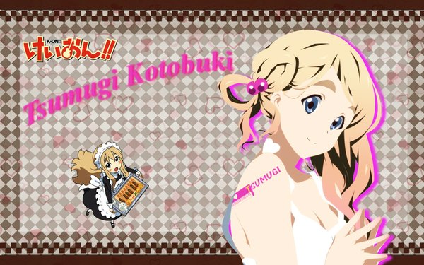 Anime picture 1920x1200 with k-on! kyoto animation kotobuki tsumugi single long hair highres blue eyes blonde hair wide image chibi girl