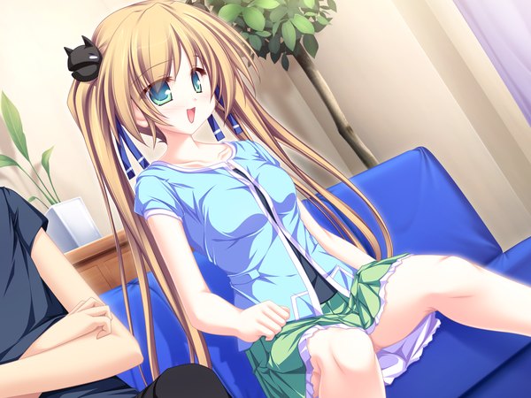 Anime picture 1600x1200 with suzukaze no melt hisagihara ui tenmaso long hair open mouth brown hair twintails green eyes game cg girl