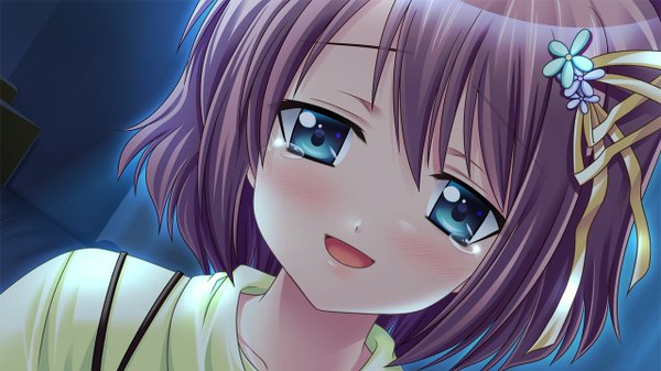 Anime picture 1280x720 with orange memories (game) short hair blue eyes brown hair wide image game cg tears girl