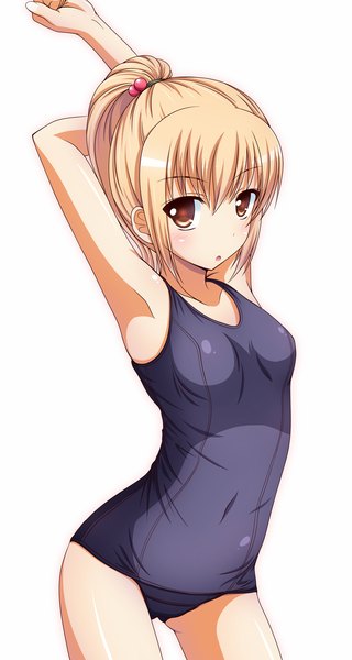 Anime picture 980x1838 with original kk-sk-ray single tall image blush short hair breasts simple background blonde hair white background brown eyes flat chest girl swimsuit one-piece swimsuit school swimsuit