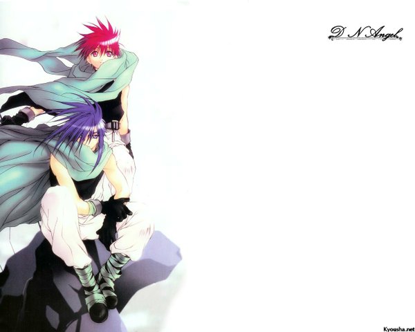 Anime picture 1280x1024 with d.n.angel xebec niwa daisuke dark mousy red eyes white background purple eyes pink hair purple hair boy gloves cloak