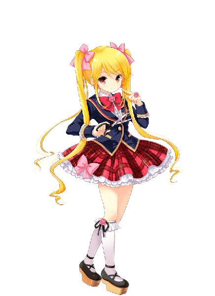 Anime picture 640x880 with girlfriend (kari) tokitani koruri qp:flapper single tall image looking at viewer fringe blonde hair smile twintails brown eyes full body very long hair official art transparent background girl uniform bow hair bow school uniform