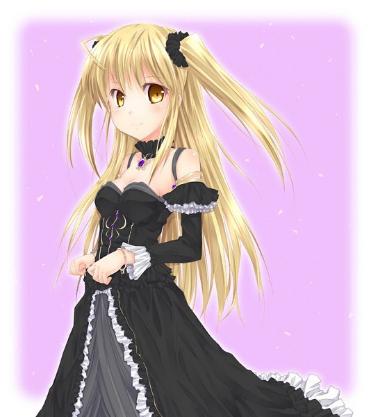 Anime picture 1024x1151 with original fujimoto akio (artist) single long hair tall image blonde hair yellow eyes two side up border outside border gothic girl dress