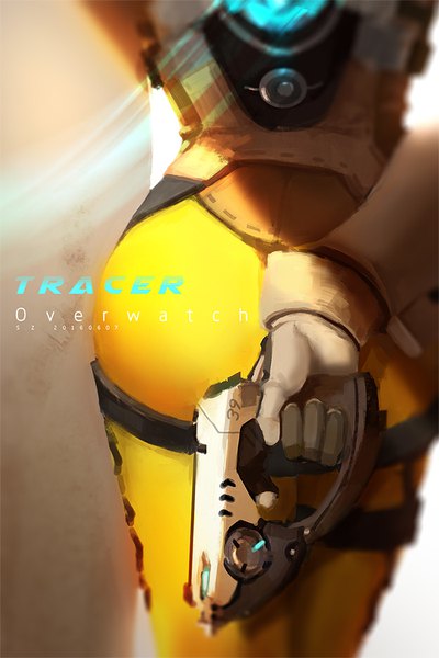 イラスト 650x975 と オーバーウォッチ blizzard entertainment tracer (overwatch) 山隹 shan zhui ソロ 長身像 light erotic 立つ holding 尻 from behind copyright name character names thighs dated close-up arm behind back head out of frame 2016