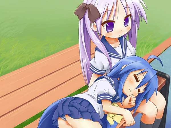 Anime picture 1024x768 with lucky star kyoto animation izumi konata hiiragi kagami light erotic girl