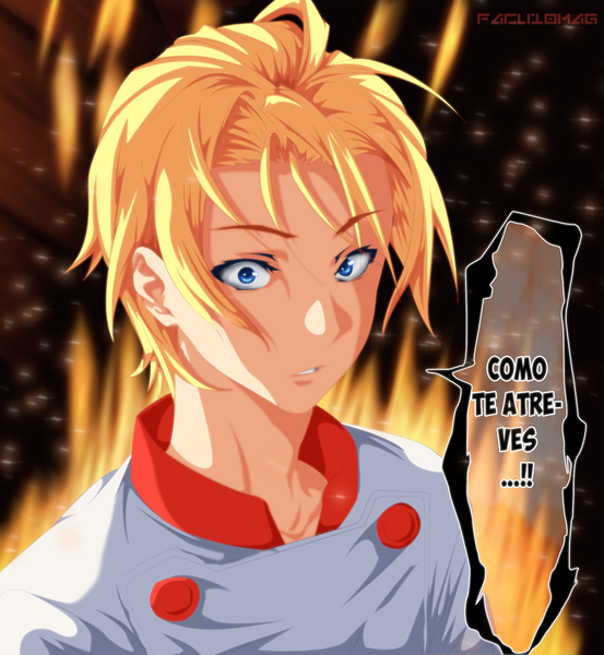 Anime picture 1800x1950 with shokugeki no soma j.c. staff takumi aldini facu10mag single tall image highres short hair blue eyes blonde hair signed inscription chef boy uniform speech bubble