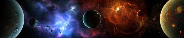 Anime picture 5760x1200 with original regulus36 highres wide image light no people scenic space star (stars) planet spacecraft
