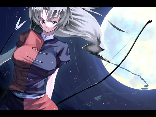 Anime picture 1024x768 with touhou yagokoro eirin kasuga ayumu (haruhipo) girl moon bow (weapon)