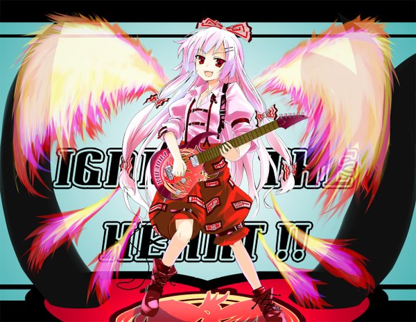 Anime picture 1240x960 with touhou fujiwara no mokou girl wings fire guitar