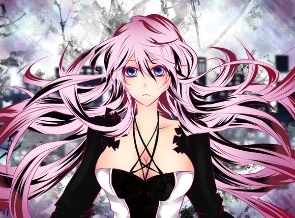 Anime picture 1400x1036 with vocaloid megurine luka tyouya long hair blue eyes pink hair girl