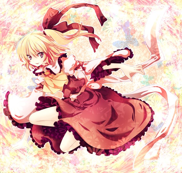 Anime picture 2157x2057 with touhou flandre scarlet riichu single highres blonde hair smile red eyes one side up girl dress ribbon (ribbons) hair ribbon neckerchief