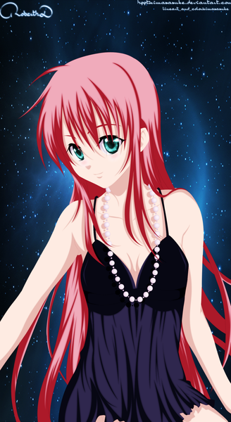 Anime picture 1440x2630 with toloveru xebec lala satalin deviluke dartroberth single long hair tall image blush smile bare shoulders green eyes pink hair coloring torn clothes girl dress star (stars) beads