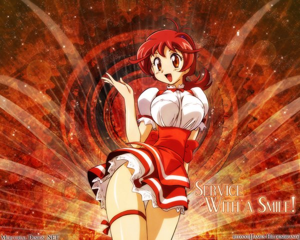 Anime picture 1280x1024 with shinkon gattai godannar!! short hair open mouth from behind maid red background waitress