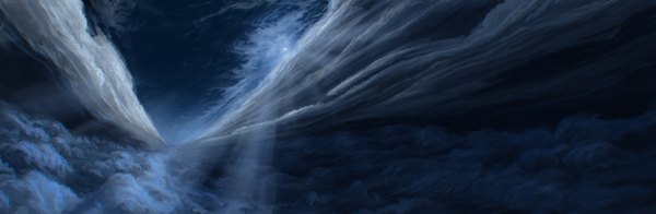 Anime picture 1600x525 with original justinas vitkus wide image sky cloud (clouds) night landscape
