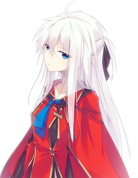 Anime picture 741x959 with original nagishiro mito single long hair tall image looking at viewer blue eyes simple background white background white hair girl dress ribbon (ribbons) hair ribbon
