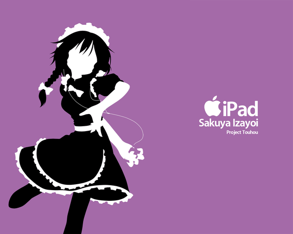 Anime picture 1280x1024 with touhou ipod izayoi sakuya purple background silhouette parody multicolored girl ipad