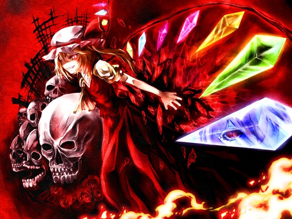 Anime picture 1280x960 with touhou flandre scarlet mikihiro (pixiv 20876) red background girl